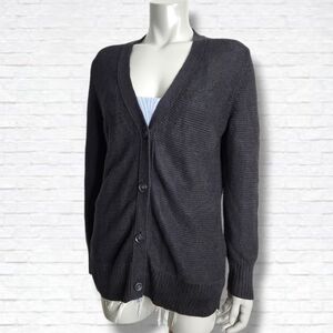 Banana Republic Black 100% Linen Open Knit V Neck Button Cardigan Size L